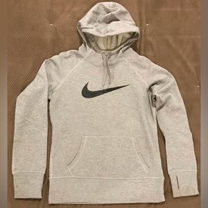 Nike Therma-Fit Heather Grey with Black Logo Thumb-Hole Pullover Hoodie - S
